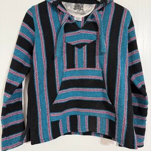 Original Senor Lopez Vintage 90s Black Turquoise Drug Rug Unisex Size XS/S